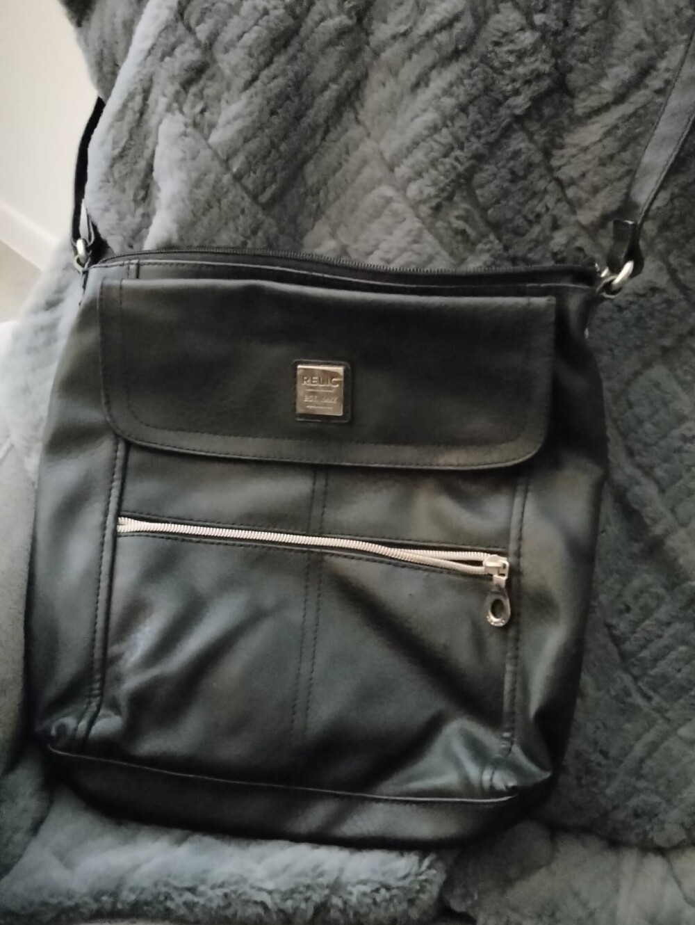 Relic Black Faux-Leather Messenger Crossbody Bag